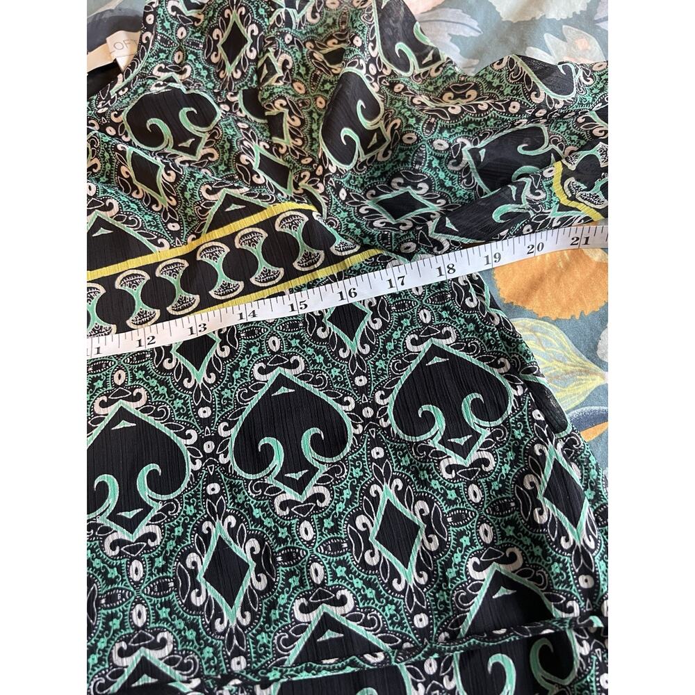 LOFT Dress Sheer Black Green Knee Length Size XS Petite. Tie Waist - Picture 7 of 11